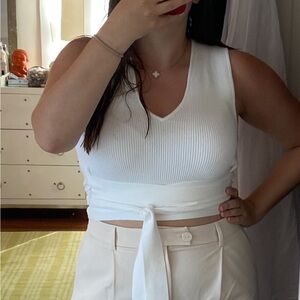 BCBGMaxAzria White Ribbed Wrap Crop Top